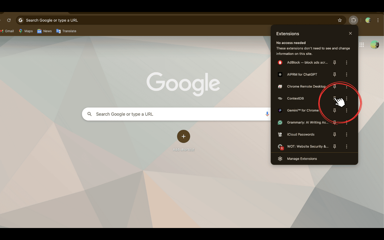 Pin the extension to toolbar